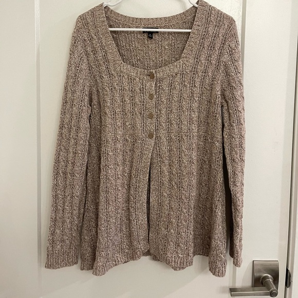 Apt. 9 Sweaters - Vintage Babydoll Open Taupe Cable-Knit Button-Front Cardigan Cottagecore